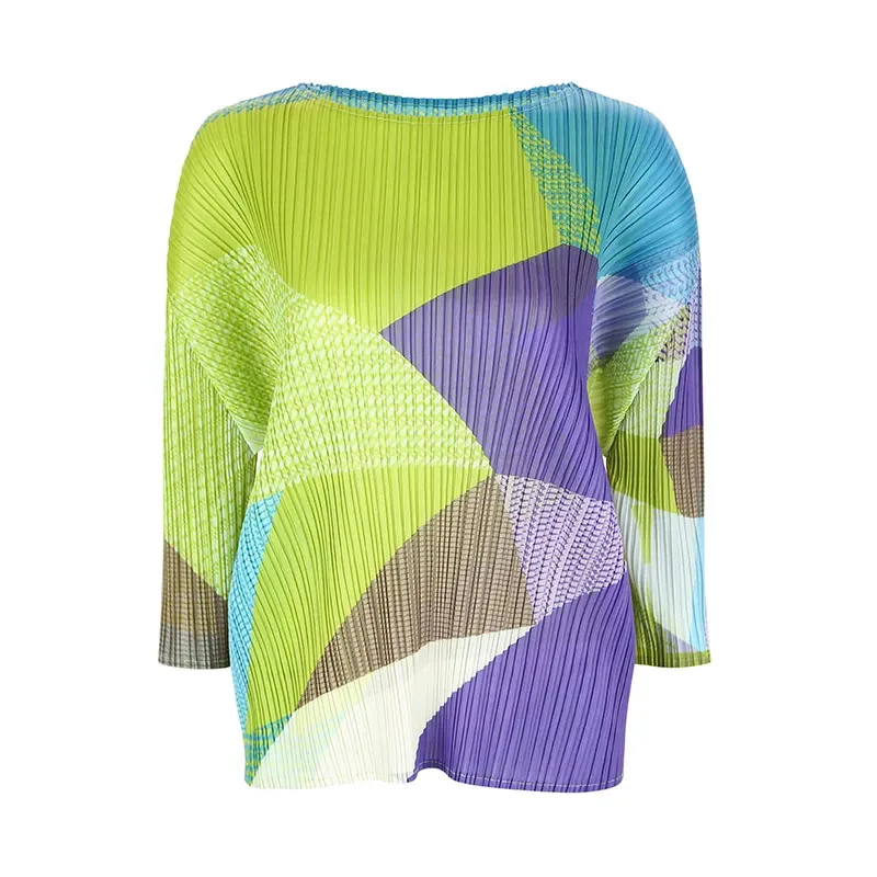 Dames nieuwe geplooide stof blouse korte mouw ronde hals los T-shirt met slank ontwerp en veelzijdig lente- en zomer-T-shirt