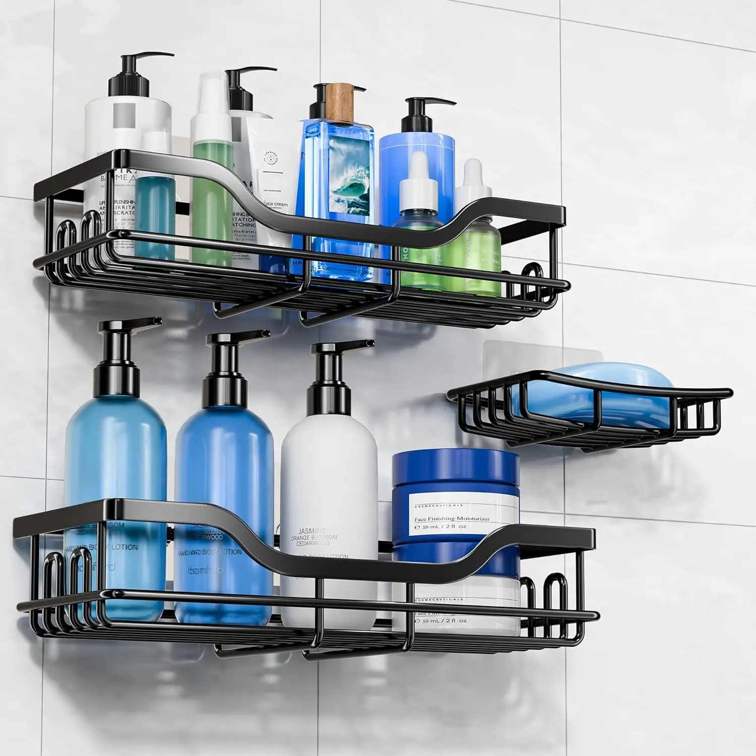 

3-Pack Adhesive Shower Caddy with Soap Holder, Rustproof No-Drill Storage Rack for Smooth Walls and Tiles