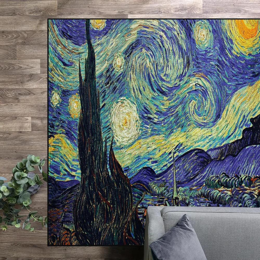 Van Bedside Kitchen Bath Living Home Gogh House Oil Related Bedroom Floor Mat Art Doormat Painting Large Carpet Rug Decoration