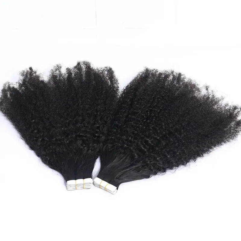 Kinky Curly Tape In Human Hair Extensions 4B 4C Afro Curl Remy Human Hair PU Skin Weft Tape Hair Natural Black Color 14-26inch