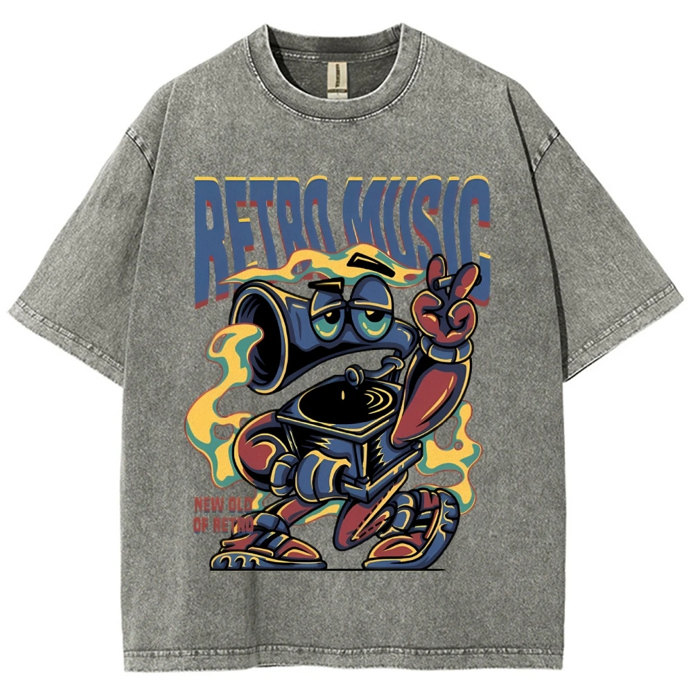 

American Style Retro Heavyweight Solid Color Short Sleeved T-shirt Men Women Summer Street Trendy Washed Old Oversized Clothes