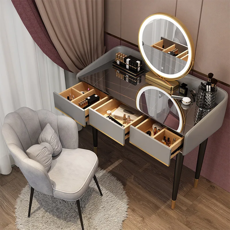 Light Luxury Bedroom Vanity Makeup Dressing Table Family Women Modern Simple Cosmetic Desk With Mirror Makeup Furniture LQQ20YH