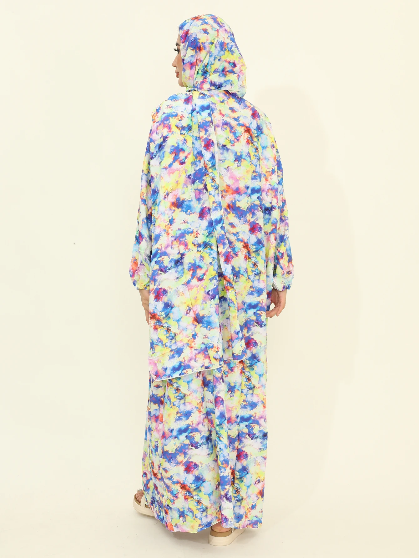 Autumn New Muslim Fashion Abaya Dresses with Hijab One Piece Prayer Dresses Flower Printed Pretty Dubai Abayas