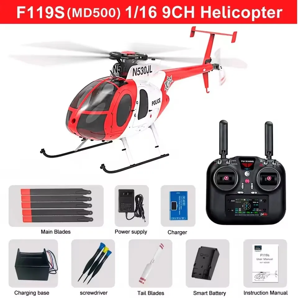 YUXIANG F119S MD500 2.4G 9CH GPS Optical Flow Localization TOF LiDAR Altitude Hold Dual Brushless Motor 1:16 Scale RC Toy Gift