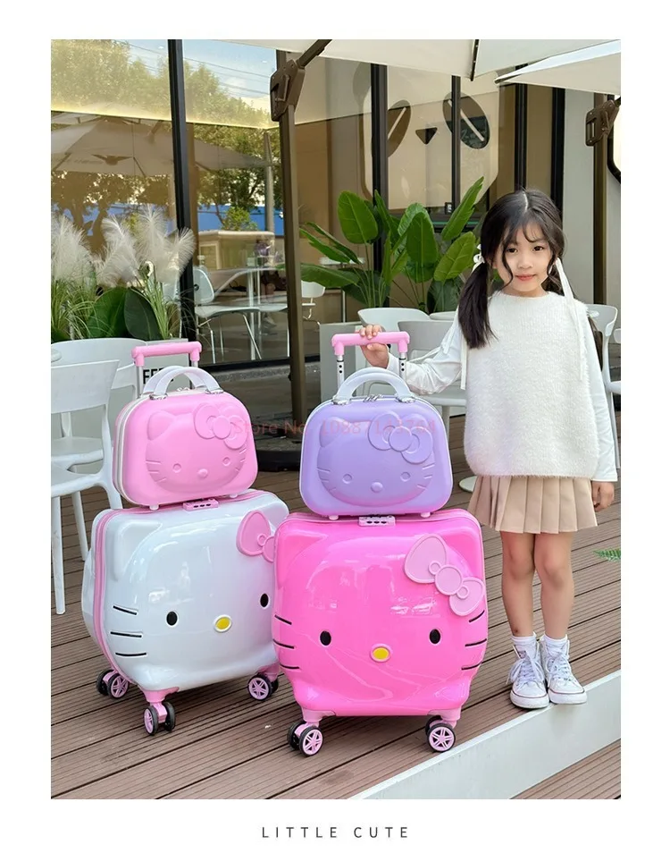 Miniso New Hello Kitty 20-inch Suitcase 14-inch Cosmetic Case Children\'s Fashion Suitcase Outing Storage Box Thickened Gift