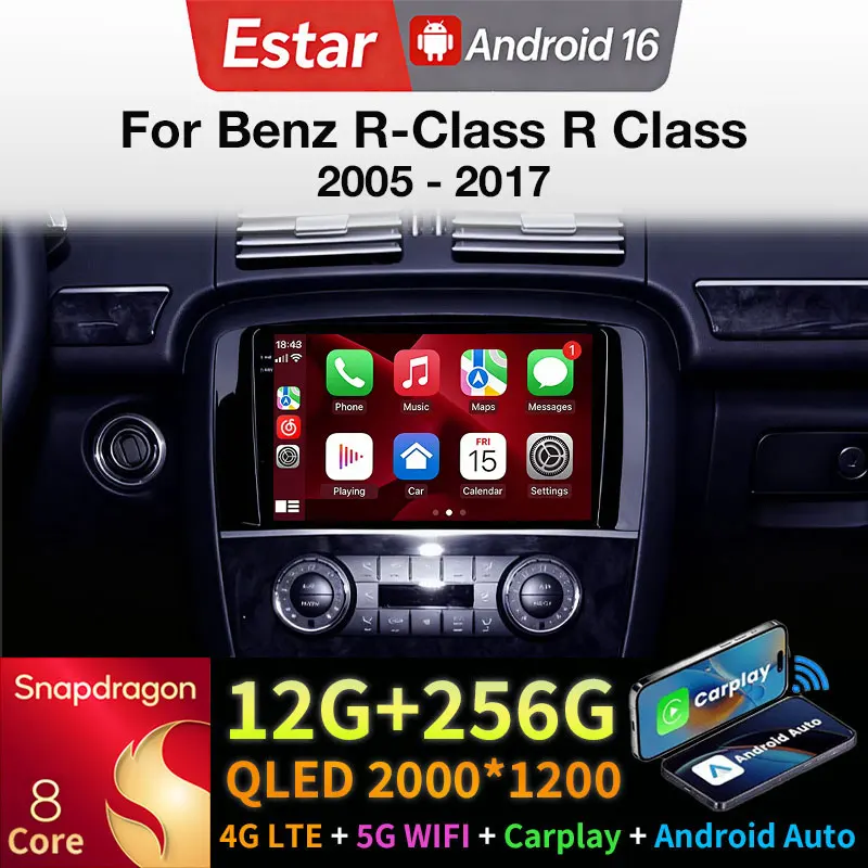 Android 16 Car Radio For Benz R-Class R Class W251 R280 R300 R320 2005-2017 Carplay GPS Multimedia Player Head Unit Navi Stereo