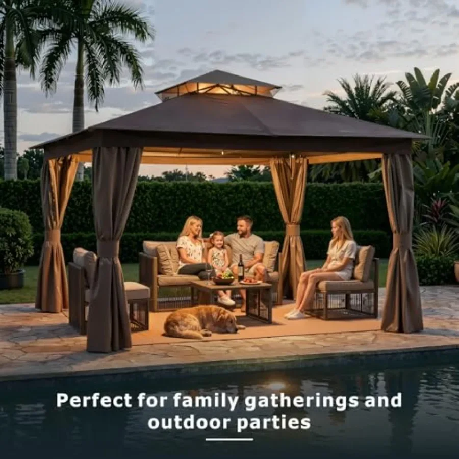 10'x12' Outdoor Patio Gazebo Canopy with Double Roofs and Mosquito Nettings