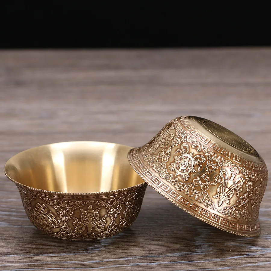Direct Supply Tibetan Buddhist Altar Set Full Copper Eight Auspicious Bowls Home Decor