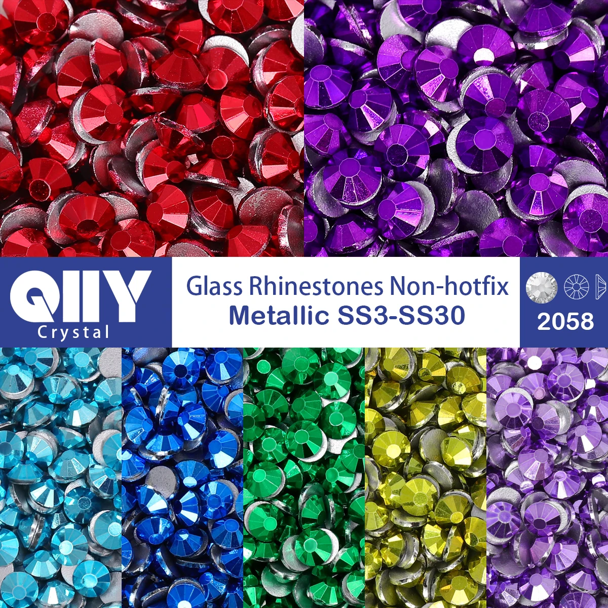 QIIY SS6-SS30 Top Quality Metallic Glass Rhinestones Glitter Strass Non Hot-fix Flatback Glitter Stones Nail Art Decorations DIY