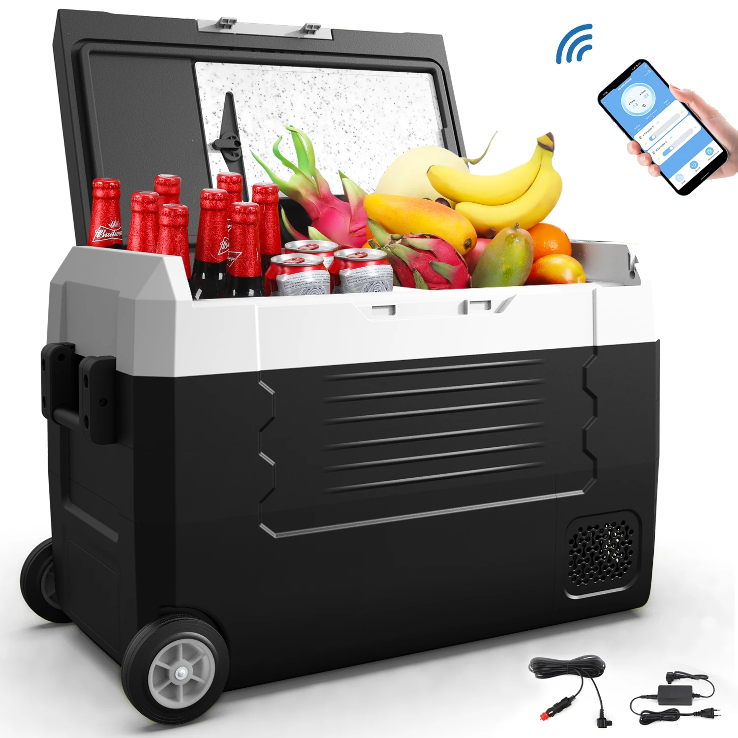 12/24 Volt Koelkast, 35L 45L 55L Compressor Elektrische Koeler APP Besturing, Auto Koelkast -20 ℃ ~20 ℃ Draagbare koelkast 12/24V DC 100-240V AC, draagbare vriezer voor kamperen, reizen, boot