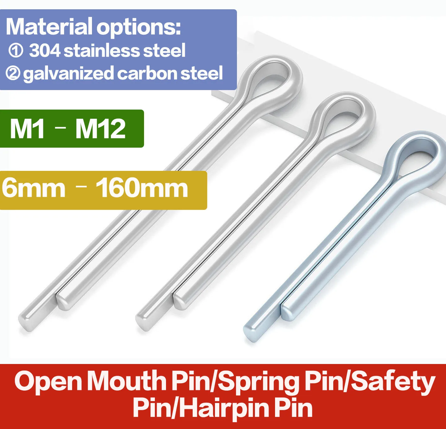 304 Stainless Steel Split Pins Cotter Pins M1-M12 Metric Locking Pins U-Shape Clips for Machinery Fastening Hardware Kit