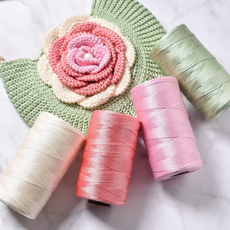 

Summer Crochet Yarn 2.5mm Thin Ice Cotton Thread for Hand Knitting Bag Hat Shoes 250g Hollow Line Colorful Nylon Cord