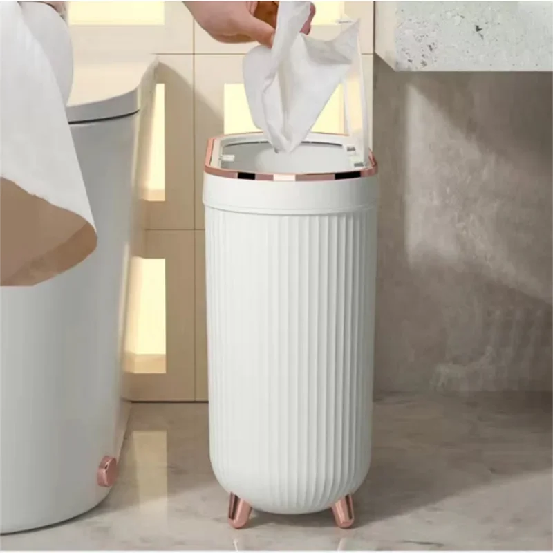 High Foot Garbage Bin Bathroom Toilet Waterproof Paper Basket  Pressing Type Seam Corner Saving Space Trash Can