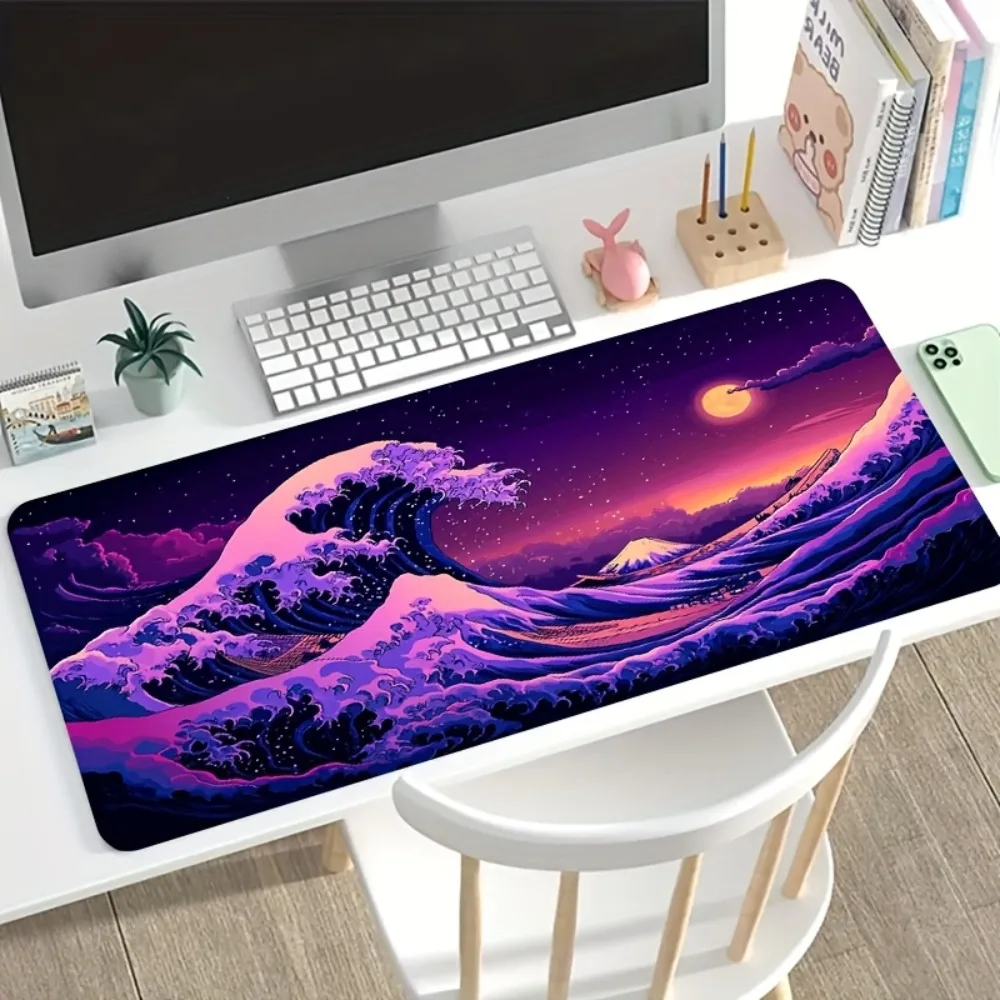 CIFBUY Mouse Pad Large Gaming Mat Non Slip Rubber Waterproof Purple Ocean Wave Mountain Desk Protector Laptop Office Computer