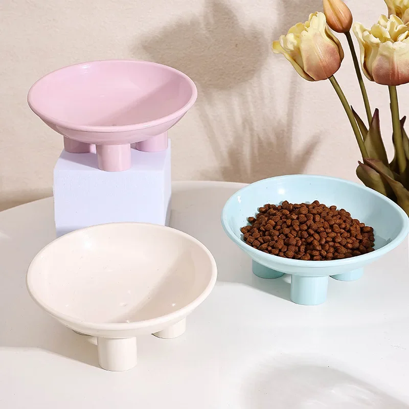 Pet Bowl Imitation Porcelain Cat Bowl High legged Dog Rice Cat Food Bowl Three legged Anti knock Dog