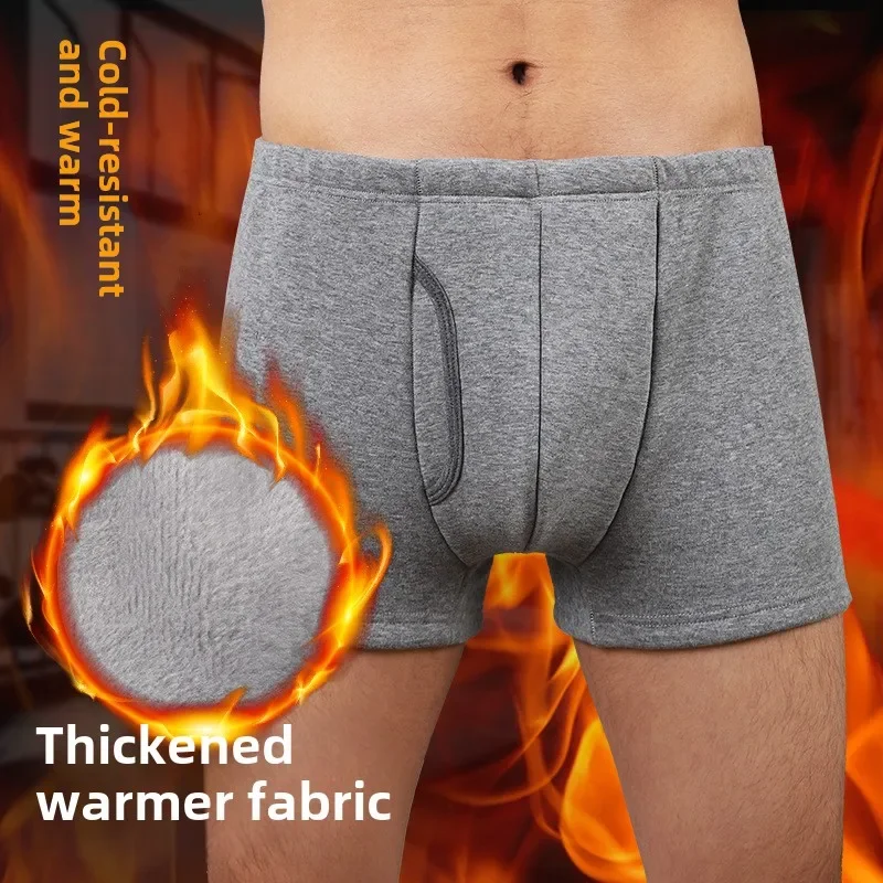 Thermal Pants Fleece Men's Winter Underwear Thickened Soft Elastic Boxer Panties Side Opening Cold-resistant Warm Shorts Male