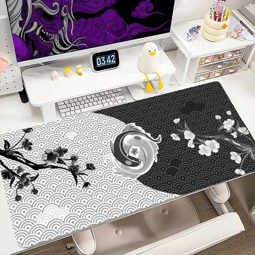 

Коврик для мыши Yin-Yang Fish 900x400 мм, большой игровой коврик для мыши, клавиатура, геймерский резиновый коврик против морщин, противоскользящий нижний настольный коврик