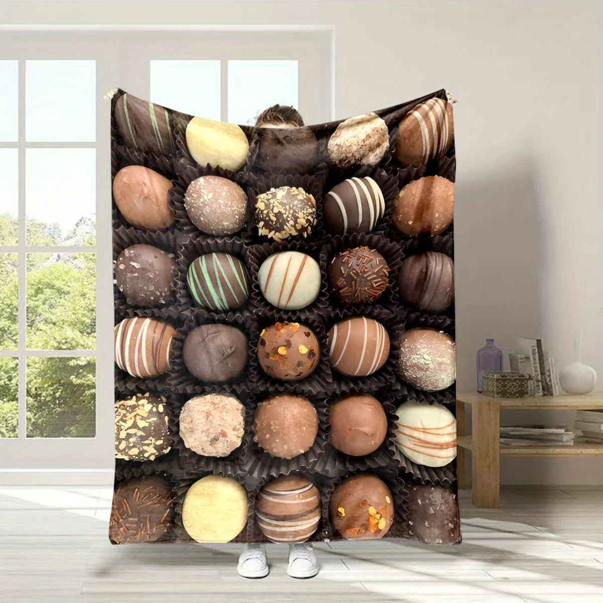 Chocolate dessert patterned flannel blanket—soft and warm, perfect for home décor, bedding, camping, or travel, Christmas.