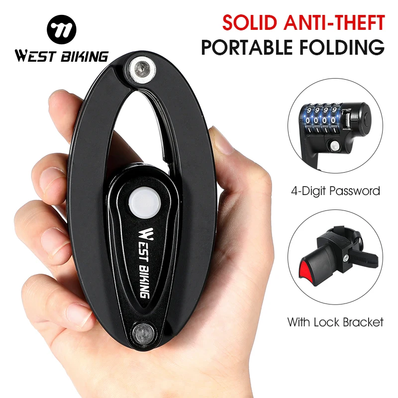 WEST BIKING Bicycle Foldable Combination Lock MTB Road Bike Safety Anti-Theft Cycling Accessories Scooter E-Bike Portable Lock