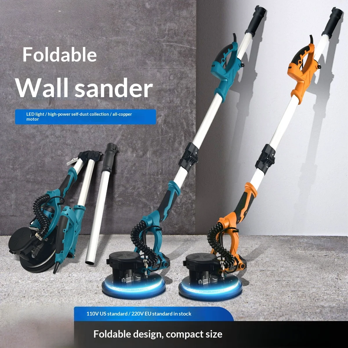 Sanding Machine Wall Putty Grinding Machine 9-Inch Long Pole Folding Vacuum Polishing Machine Wall And Ceiling Finishing Machine