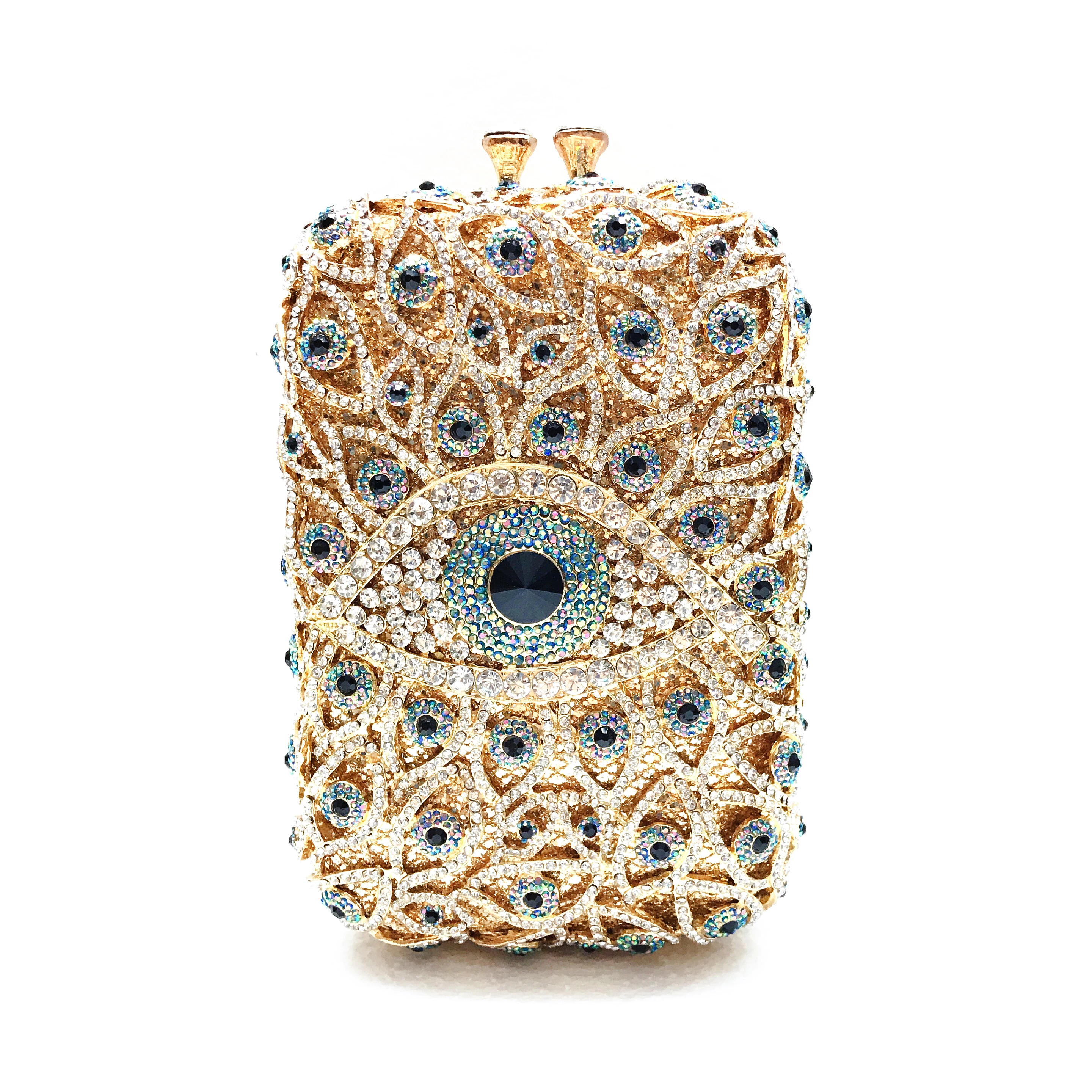 

Wholesale Diamond Eyeglass Pattern Banquet Crystal Hollow Metal Vertical Female Gown Women Bag