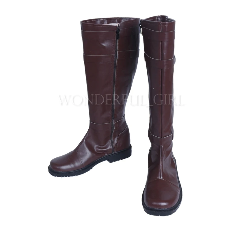 New Jedi Obi Wan Cosplay Shoes PU Leather Boots Knee High Brown Zipper-up Size 35-48 image 3