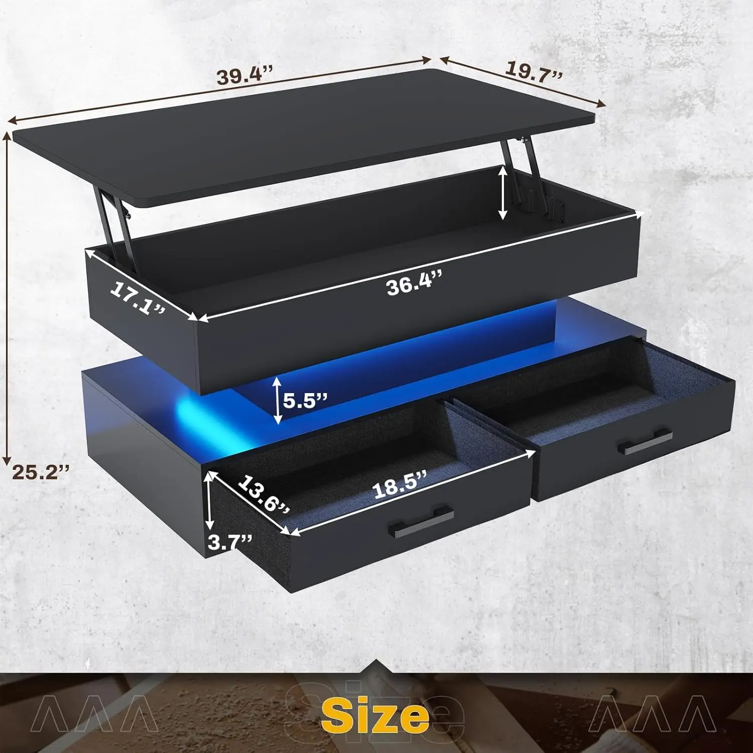 40" Lift Top Coffee Table, Coffee Tables with Storage for Living Room, Small Coffee Table with 2 Fabric Drawers, Black