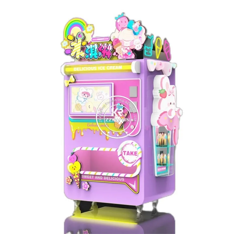 Commercial  Automatic Soft Ice Cream Vending Machine For Market Coin Credit Card Operated 