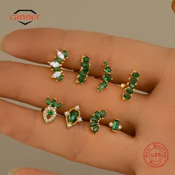 Canner 1Pc 925 Sterling Zilver Eenvoudige Rij Groene Zirkoon Kraakbeen Piercing Stud Oorbel Voor Vrouwen Ins Punctie Oorbel Feest Cadeau