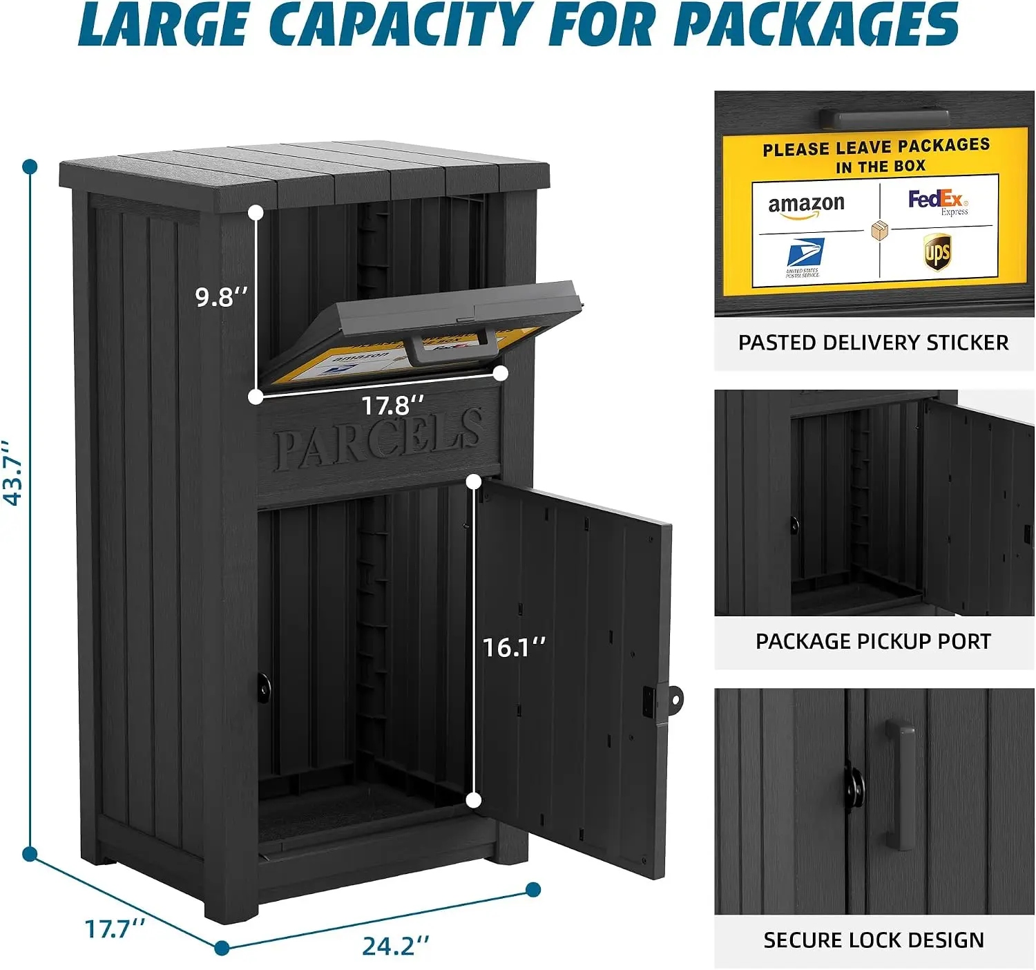 Package Delivery Box with Sign Lockable Weatherproof Anti-Theft Parcel Delivery Box for Porch, Curbside Patio