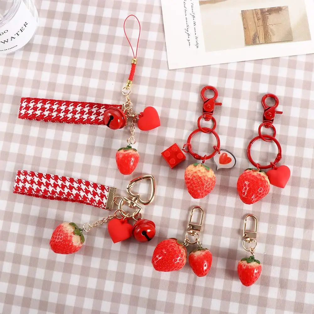 

Simulated Fruit Women Jewelry Car Key charms Bag Pendant Key Holder Backpack Pendant Key Accessories Strawberry Heart Keychain