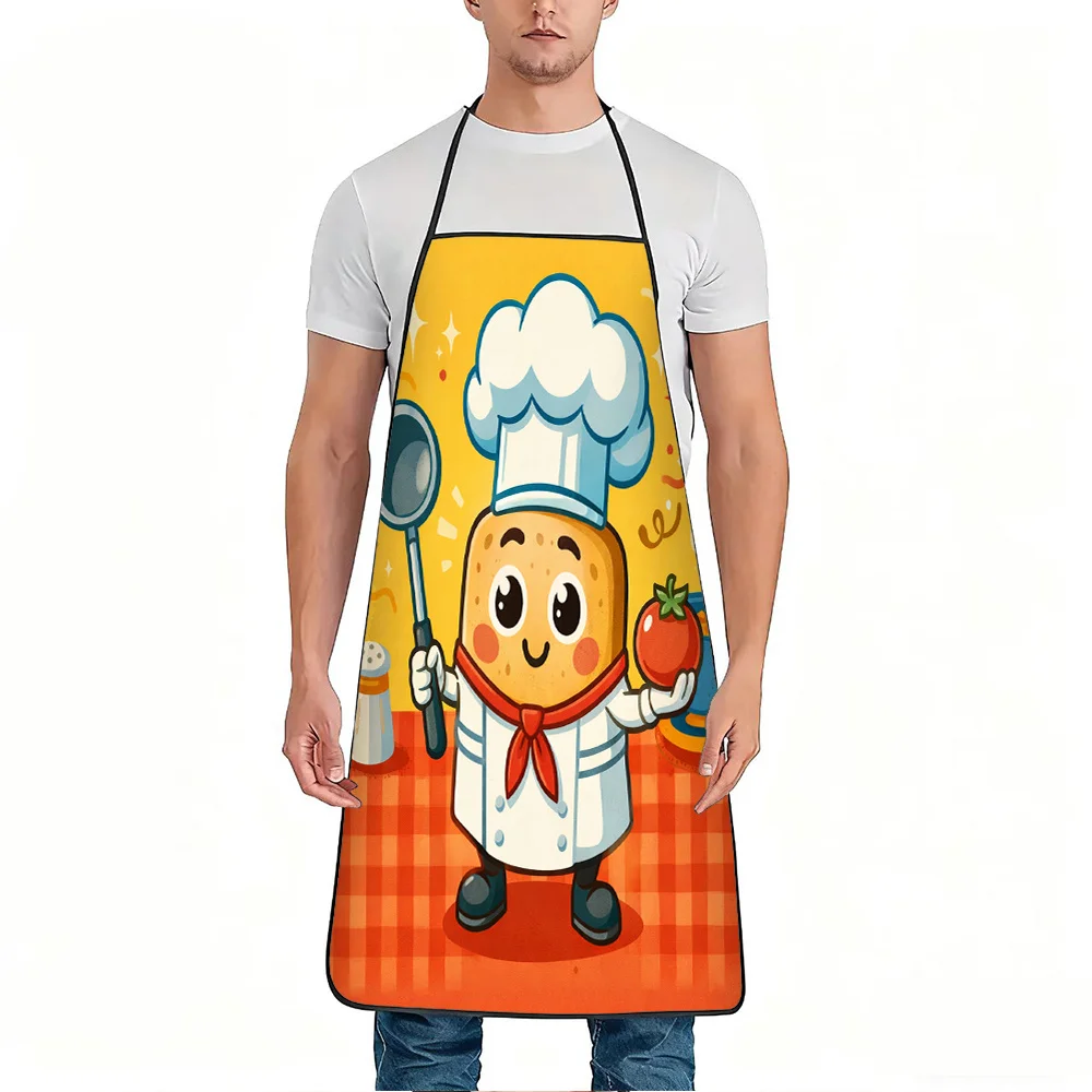 1pc Cute Bread Chef Cartoon Print Apron, Durable And Easy to Clean, Adjustable Waistband, Polyester Material, for Kitchen Cookin