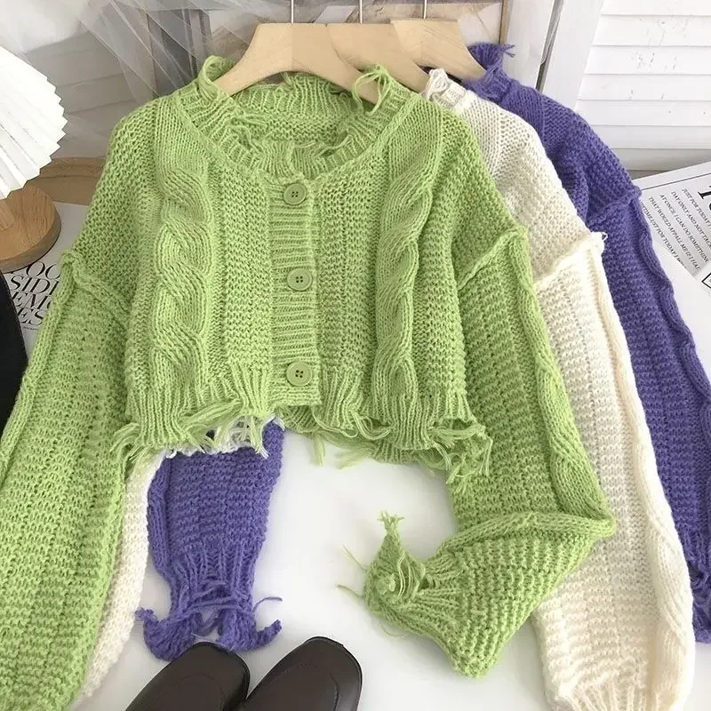 

Кардиган женский укороченный универсальный повседневный повседневный осенний свободный модный простой свитер в корейском стиле с кисточками женский сладкий