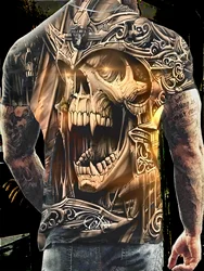 Skull Print T-shirt Men's Casual Street Style Stretch Round Neck Tee Shirt For Summer Oversized Tshirts Male Sportswear T shirts