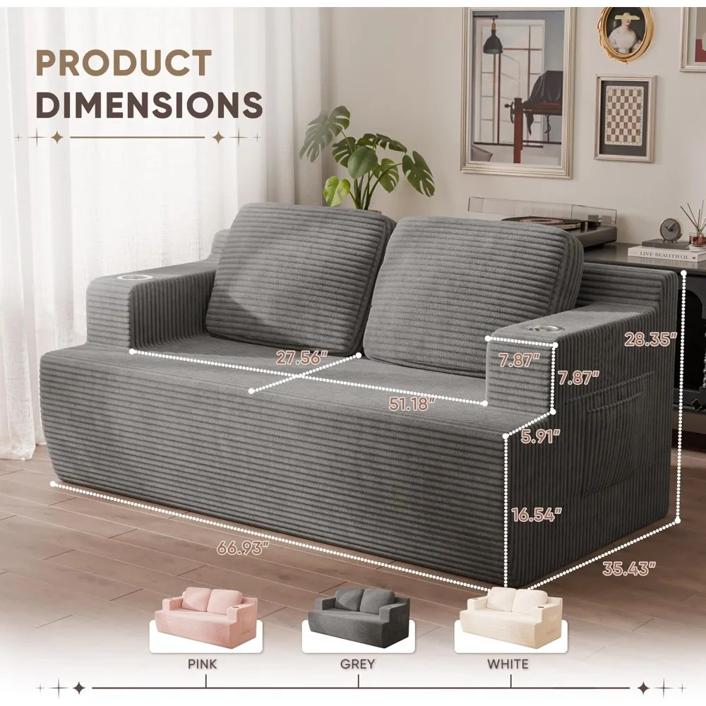 أريكة سحابة بمقعدين، أريكة أرضية منجدة بمقعدين مع إسفنج الذاكرة لغرفة المعيشة وغرفة النوم باللون الرمادي