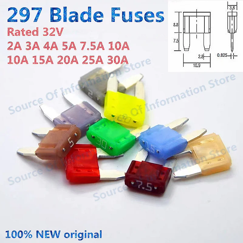 

10Pcs, 297Blade Fuses, 2, 3, 4, 5, 7, 10, 15, 20, 25, 30A, 32V