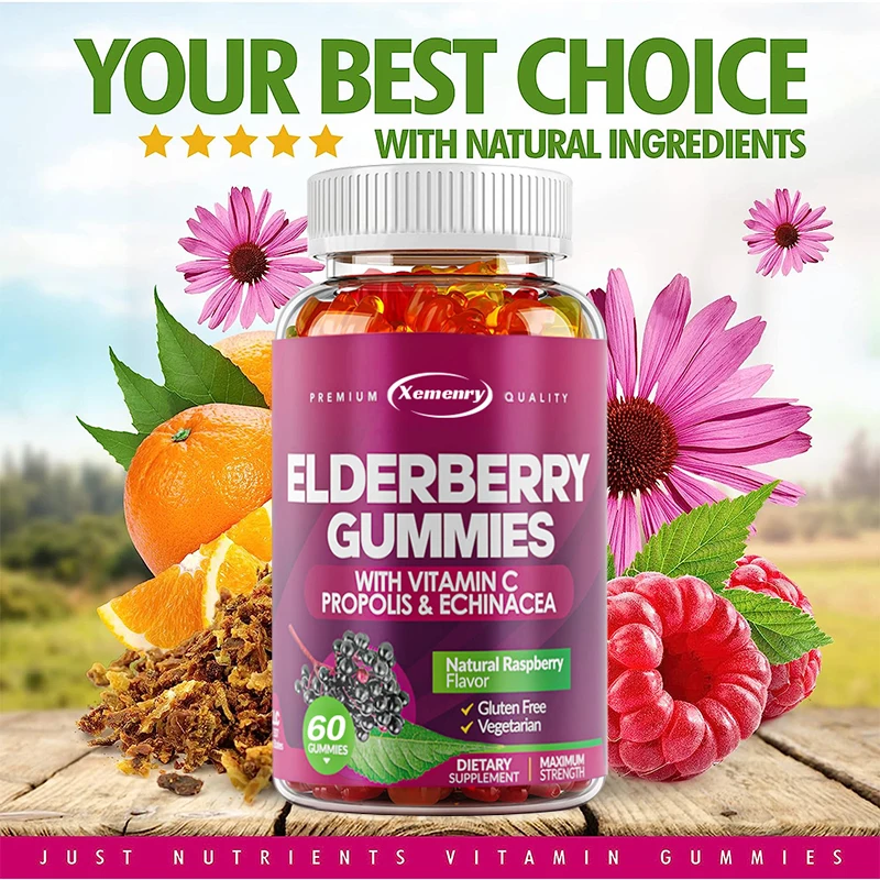 

Elderberry Gummies - Antioxidant, Soothe Inflammation, Improves Cell Activity and Elasticity, Immune System Health