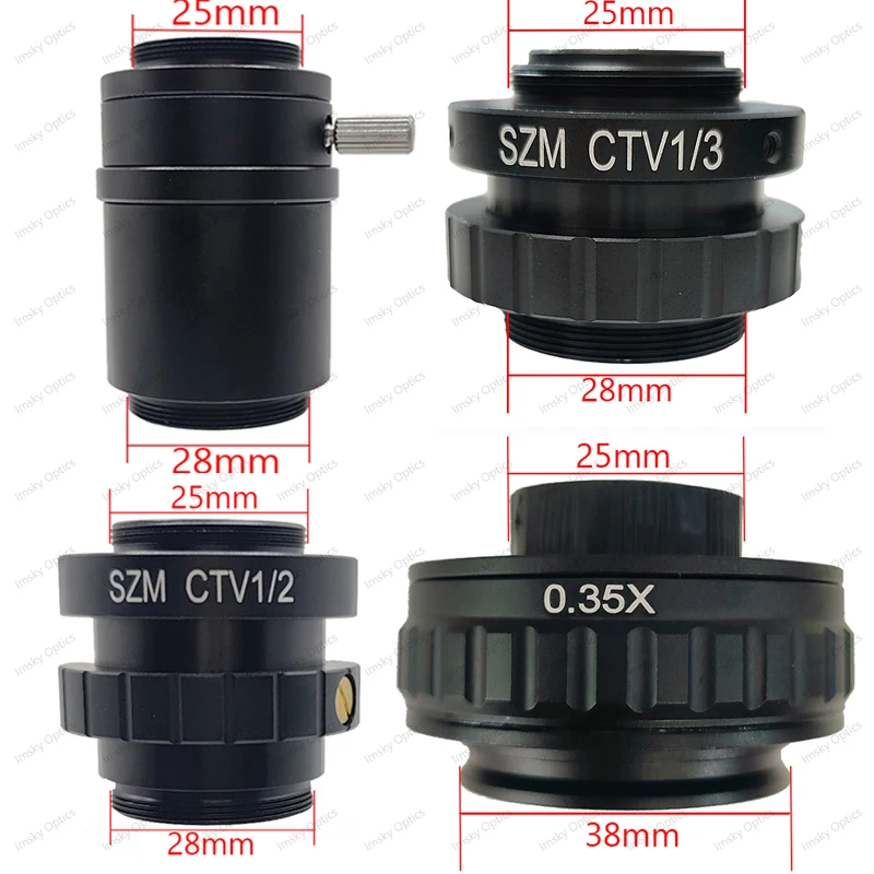 SZM CTV 1/2X 1/3X 1/1X 0.35X Microscope Camera Adapter C Mount Lens 28mm To C-Mount Simul Focal Trinocular Stereo Microscope