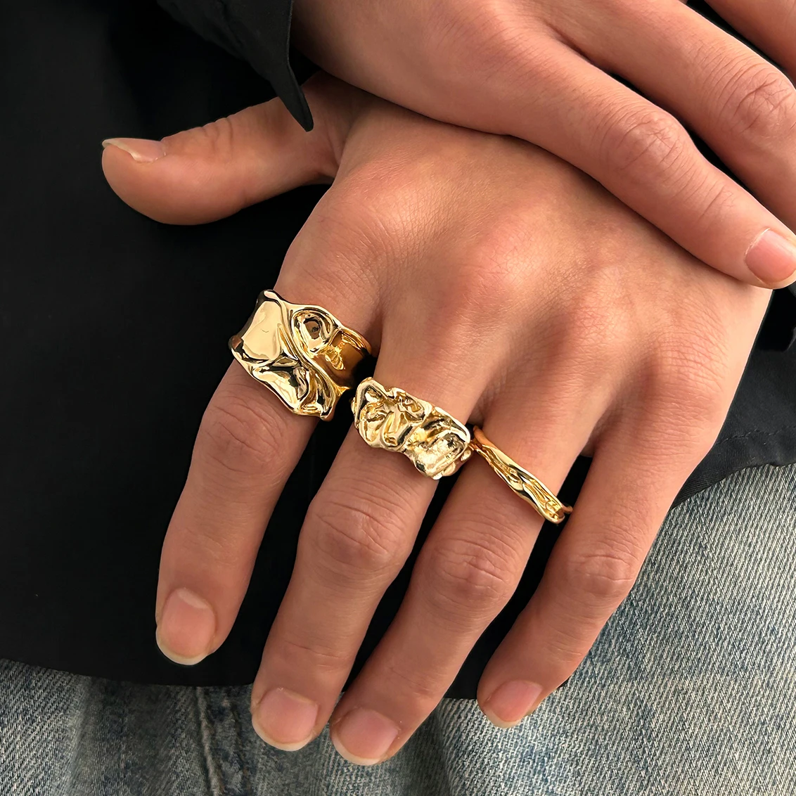 

PuRui 3Pcs/Set Gold Color Vintage Rings Finger for Women Men Punk Irregular Unique Rings Creative Aesthetic Jewelry Accessories