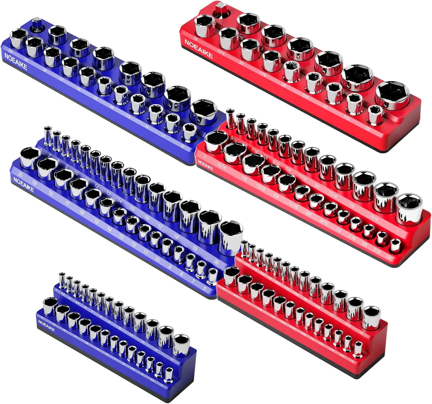 

6-Pack Magnetic Socket Organizer, Holds 141 SAE & Metric Sockets with Color-Coded Trays