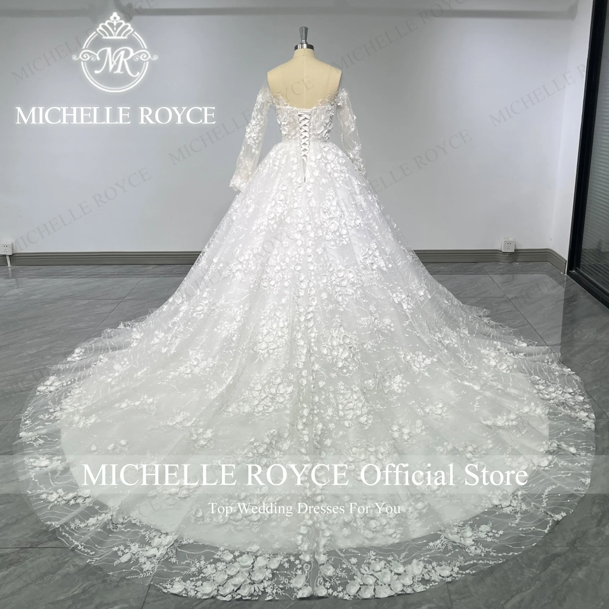 Michelle Royce Ball Gown Wedding Dresse 100% Real photos Long Sleeve Sweetheart Flowers Appliques Wedding Gown Vestidos De Novia