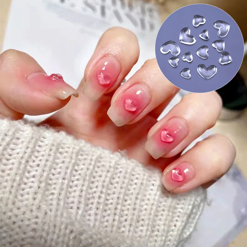 50 개/가방 가방 3D 수 지 심장 네일 아트 쥬얼리 지우기 5/6/8mm 네일 매력 플랫 백 장식 매니큐어 라인 석 공급 액세서리