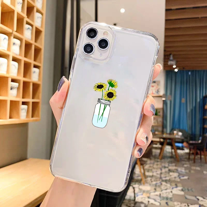 Summer Daisy Flower Phone Case for IPhone 11 12 13 14 15 Pro Max Mini XS Max X XR 8 7 Plus Bumper Shockproof Transparent Cover