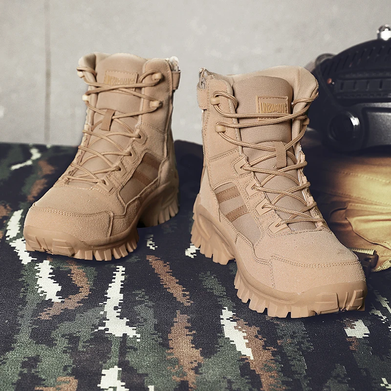 Unisex Side Zipper Tactical Boots Breathable Mesh Lightweight Outdoor Combat Hiking Climbing Shoes 35-46