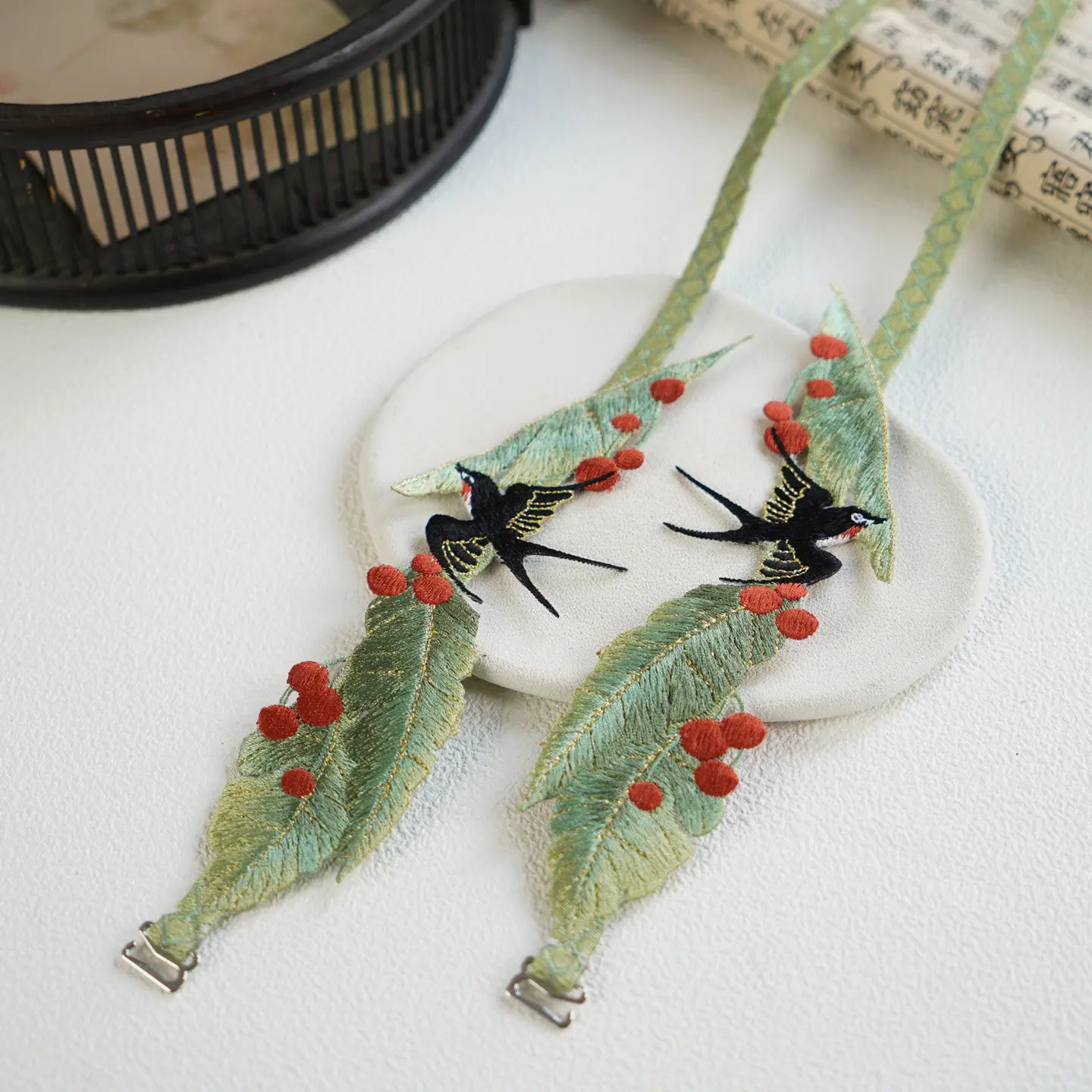 Cherry, Plantain & Swallow Embroidered Lace – DIY Hanfu Removable/Interchangeable Shoulder Straps