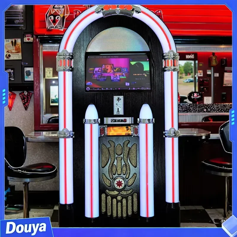 Retro Wooden Jukebox with Colorful Lights CD Music Combo DJ Turntable Players Big Consumer Electronics Product
