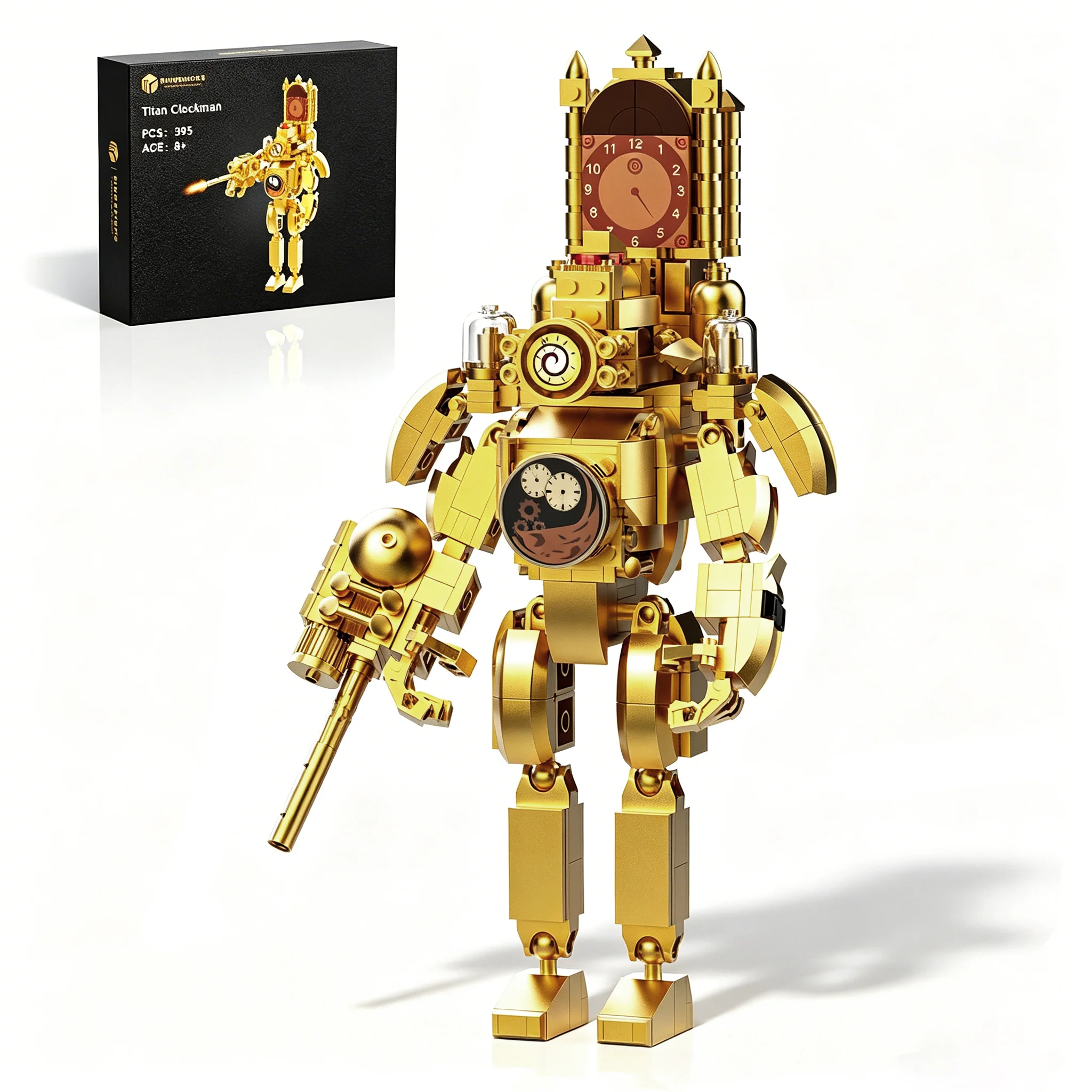 Skibidi Toilet Clearance Sale! Fast Shipping & Quick Delivery! Titan Clockman Building Blocks Set, 395Pcs Gold Titan Clockman Action Figure Model, Skibidi Toilet Series Collectible Construction Toy, DIY Assemble Bricks Gift for Kids Boys 8+