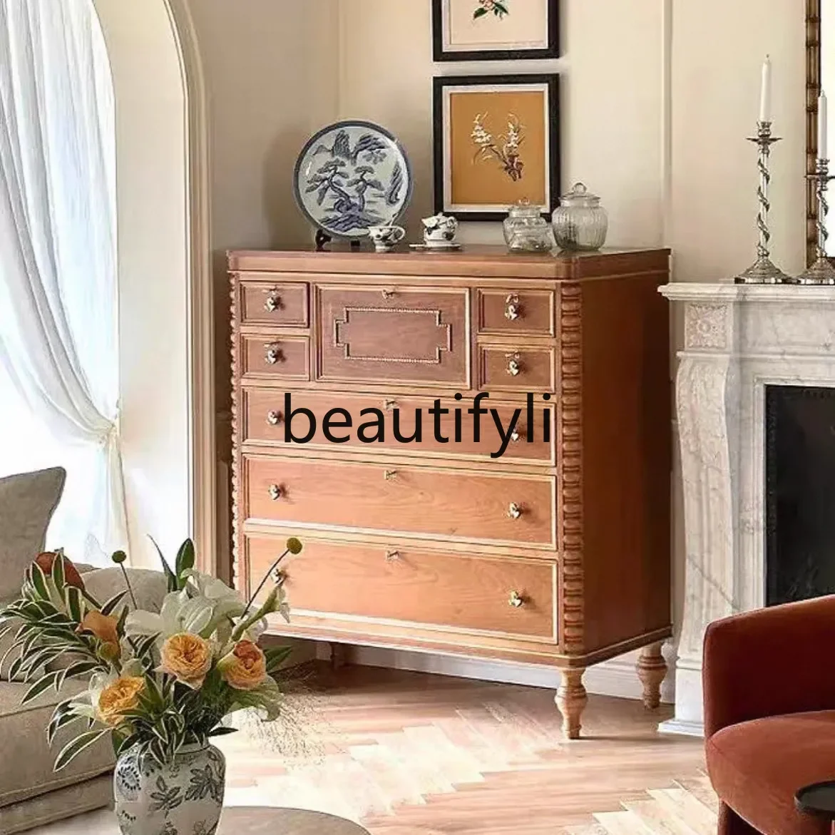 

A16 American retro luxury high-end atmospheric solid wood chest French style, storage jewelry cabinet, bedside dressing