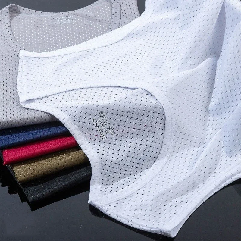 Men's Ice Silk Mesh Tank Tops Gym Stringer Transparent Bodybuilding Sleeveless Shirt Fitness Vest Male mesh Muscle Singlets Tops