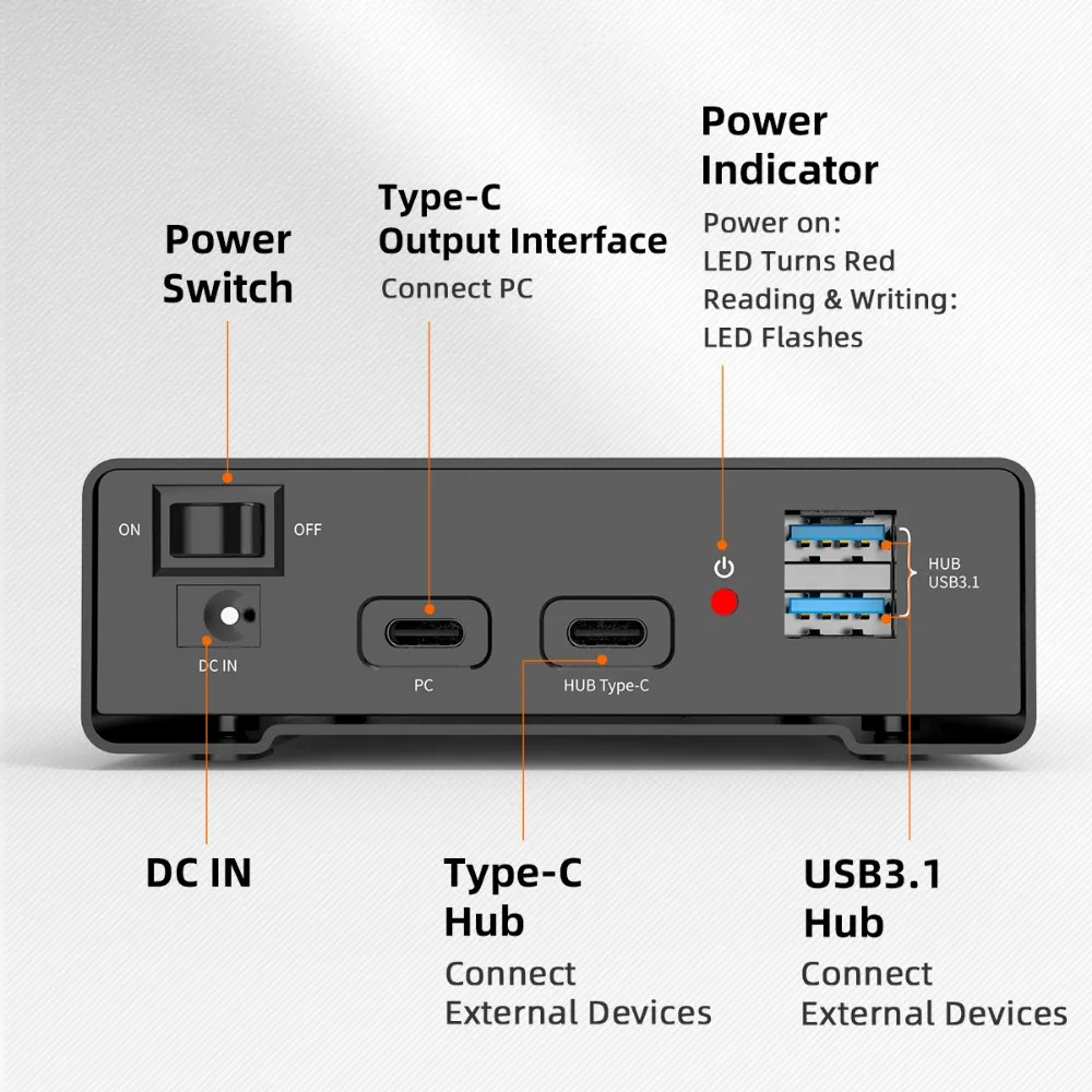 MAIWO HDD-Gehäuse mit HUB 2,5/3,5 Zoll SATA HDD-Dockingstation 10Gbps Typ-C Gen2 HDD/SSD-Gehäuse Aluminiumgehäuse für PC Macbook – Detail 3